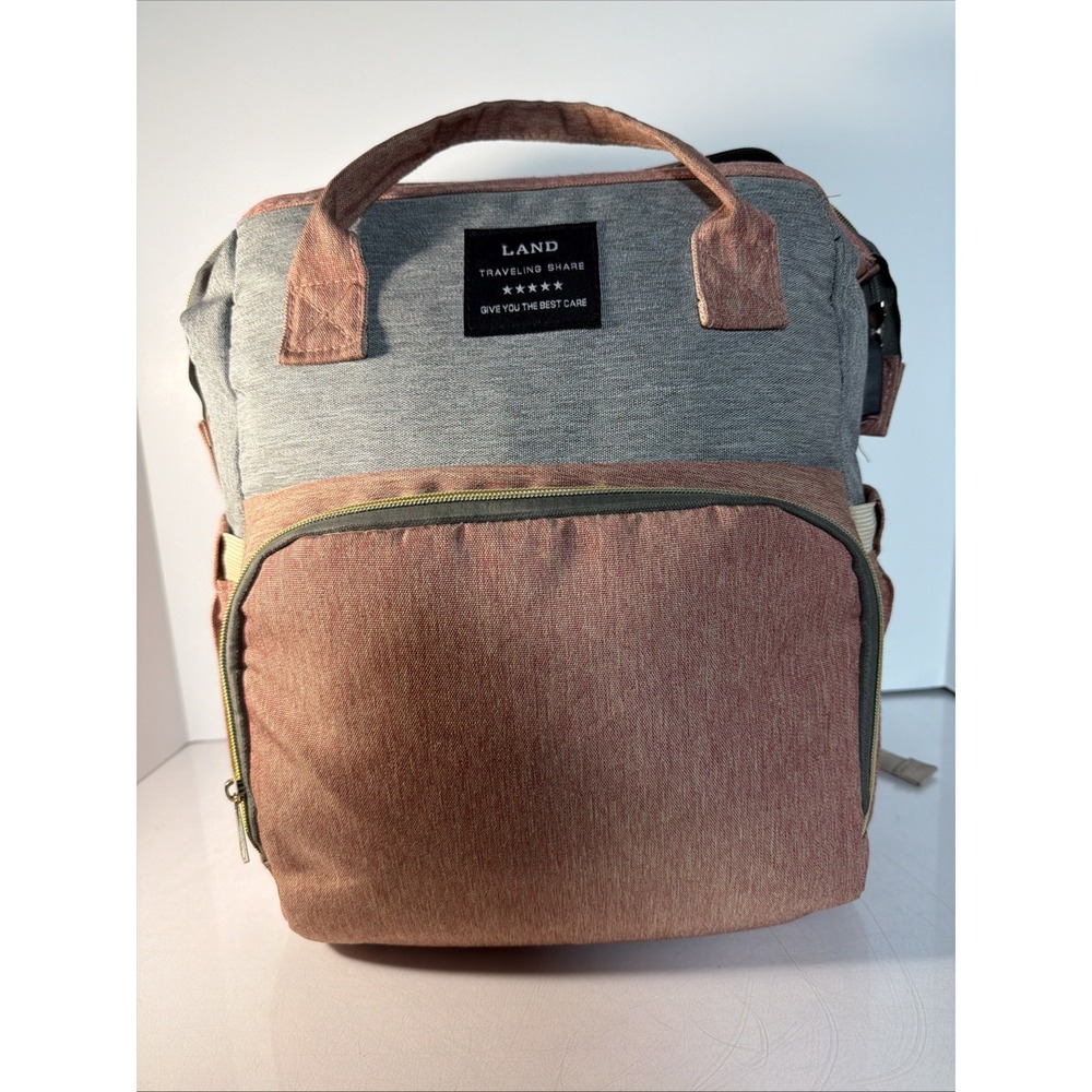 Land Large Gray Pink Diaper Backpack with Changing Pad and Adjustable Strap